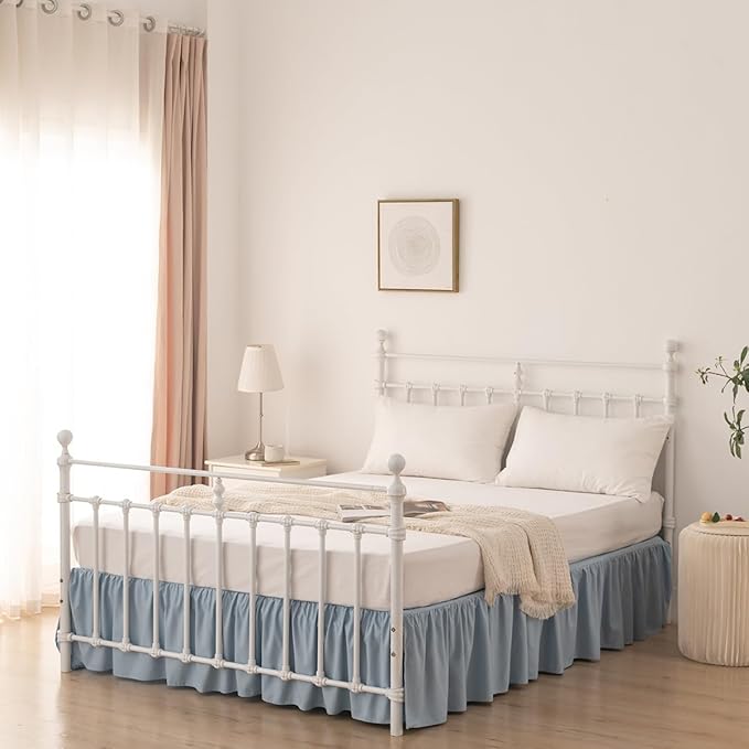 TSUTOMI Bed Skirt Twin Size Ruffled Bed Skirt with Split Corners, 14 Inch Drop Dust Ruffle Bed Skirts with Platform, Gathered Style, 100% Microfiber, Grayish Blue