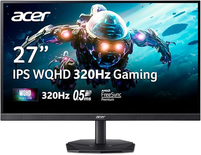 Acer Nitro 27” Gaming Monitor | WQHD 2560 x 1440 | IPS | ZeroFrame | AMD FreeSync Premium | 320Hz Refresh Rate | Up to 0.5ms | DCI-P3 90% | 1 x Display Port 1.4 & 2 x HDMI 2.1 | KG271U F3bmiipx