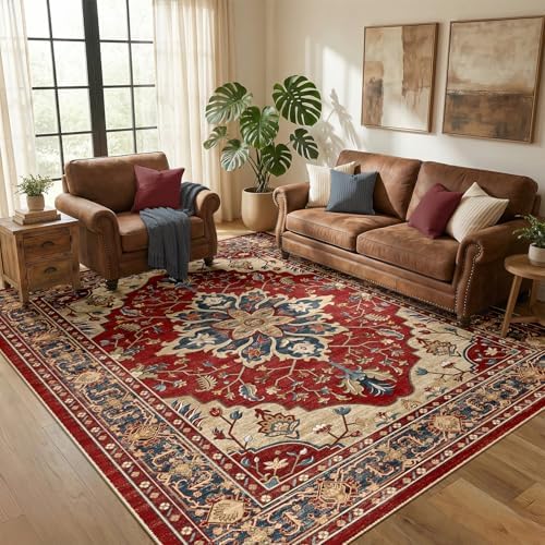 RELEANY Washable Area Rug, 5'x8', Red/Blue - Image 2