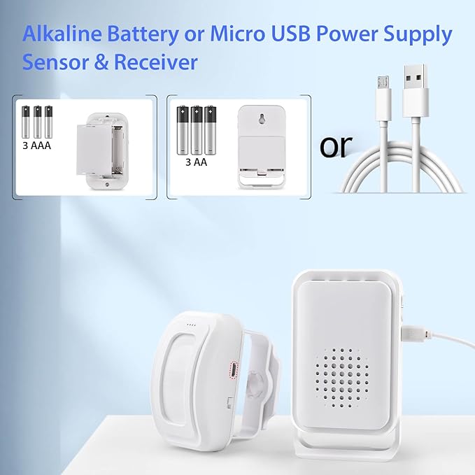 Motion Sensor Alarm Motion Detector Alarm Doorbell Indoor Alarms Business Door Entry Chime Multifunctional Door Alarms with LED Indicator & Vibration Wireless Detector (2 Sensor + 1 Receiver)