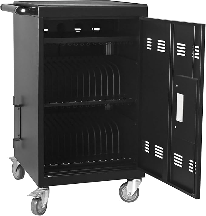 Aokleo 32 Devices Laptop Charging Cart with Password Lock,Tablet Storage Carts for Pad Up to 16.3" Screen,Classroom Computer Mobile Charging Station for Pads,Chromebooks,Laptops(Black - Password Lock)