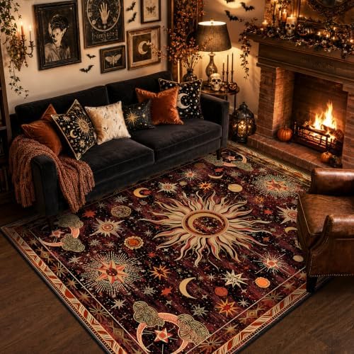 Vacuum-Friendly, 5x7 Washable Area Rug, Red Gold Beige by meejou