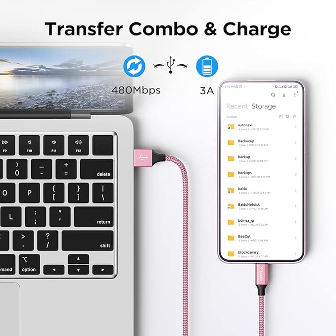 etguuds USB A to USB C Cable 6.6ft, 2-Pack, 3A Fast Charging Type C Charger Cord for iPhone 17 16 15 Pro Max 16e 17 Air, Samsung Galaxy S25 S24 S23 S22 S21 S20 A17 A16 A56 A55 Flip Fold, Pink