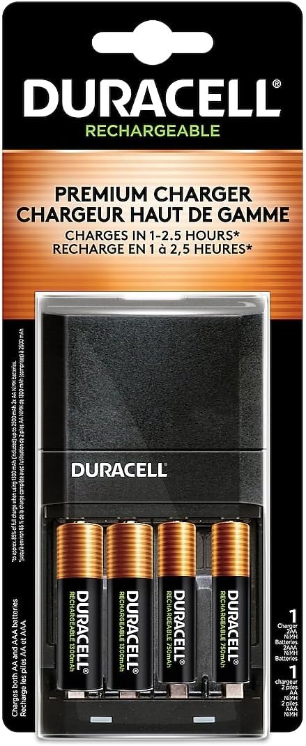Duracell CEF27 ION SPEED 4000 Hi-Performance Charger, Includes 2 AA and 2 AAA NiMH Batteries