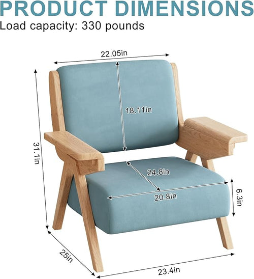 Accent Chair Mid Century Modern Chair, Velvet Upholstered Lounge Arm Chair with Solid Wood, Cozy Reading Chair for Living Room, Bedroom, Balcony (Blue)