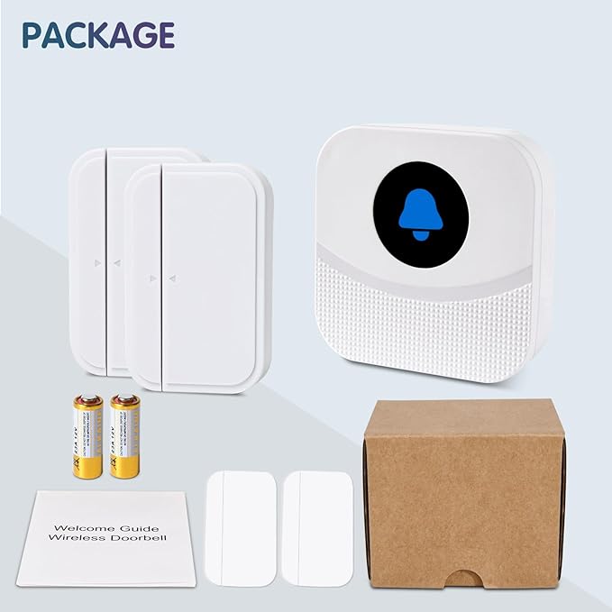 KOOSTONE Wireless Door Chime & Window Sensor Alarm - 600Ft Long Range Door Sensor for Business and Home Security Door Chime with 55 Ringtones, 5 Volume Levels, Easy Install (1 Receiver & 2 Sensors)