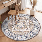 Lofus 4ft Round Area Rugs for Living Room, Vintage Boho Carpet Floral Brown by Lofus