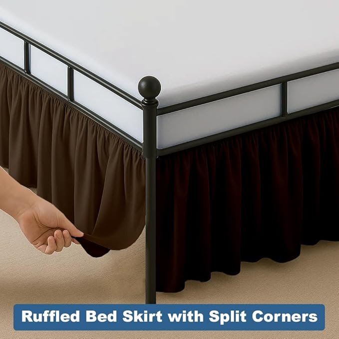 Ruffled Bed Skirt Split Corners with Platform, Tailored Fit Hotel Quality Wrinkle Free Ultra-Soft Microfiber Dust Ruffle, Upto 28 Inch Drop, Twin, Chocolate