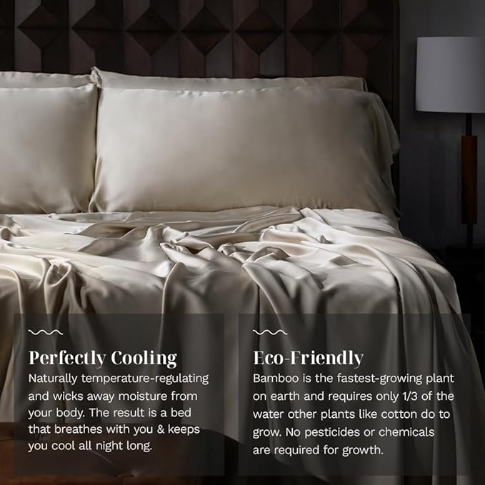 LUXOME 100% Rayon (Viscose) from Bamboo Pillowcase Set (King) | 400 Thread Count | Moisture-Wicking | Envelope Closure | Dune