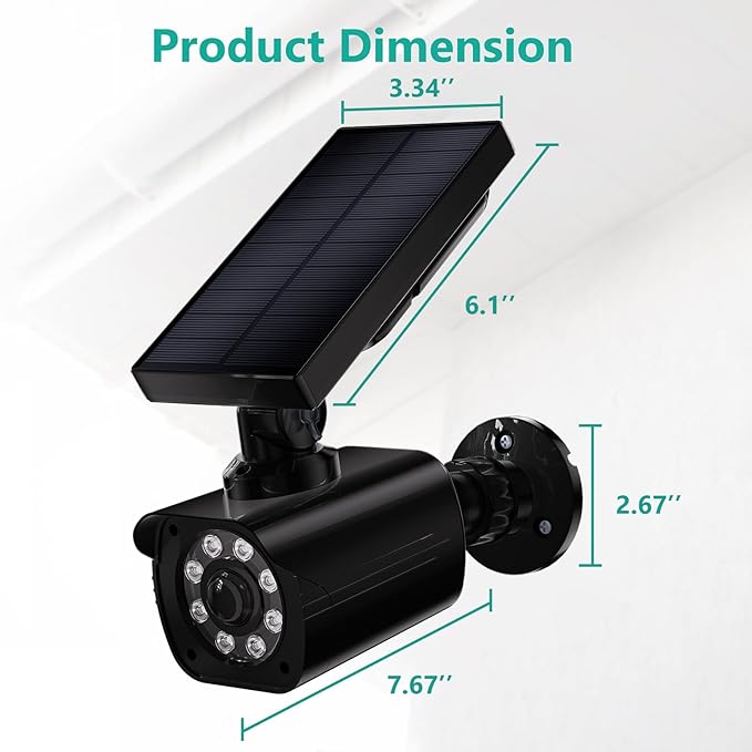WALI Dummy Fake Camera, Security Camera with Motion Sensor Flood Light, Simulated Surveillance Security CCTV Dome Camera Indoor Outdoor (TCB2-SOL), 2 Packs, Black-Solar