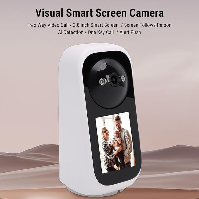 PUSOKEI 2K Security Camera Indoor, 360 PTZ Surveillance Camera with 2.8" IPS HD Screen & App, Al Human Detection, 2 Way Video Call, One Key Call, APP & Alert Push