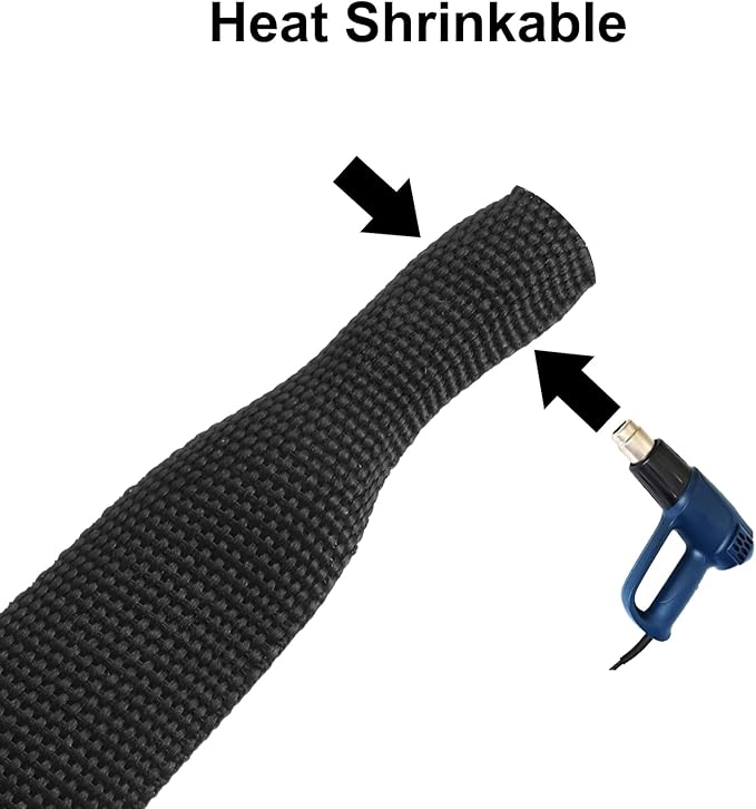 MECCANIXITY Braided Cable Sleeves Heat Shrinkable Fabric Sleeving, 5/8" 33ft Black 2:1 Ratio Heat Shrinkable Cord Protector for Harness Cable, Network Cable Protection, Cable Management