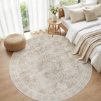 Round Area Rug Living Room: 6ft Neutral Washable Carpet Rug Brown - Image 4