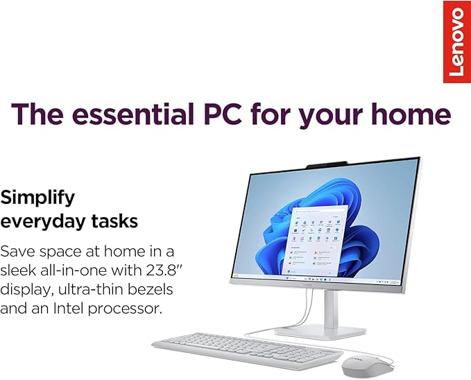 Lenovo IdeaCentre 24" FHD All-in-One Desktop Computer with Lifetime Office 365 for The Web • 32GB RAM • 1TB Storage • Intel Core • Wired Keyboard and Mouse • Windows 11