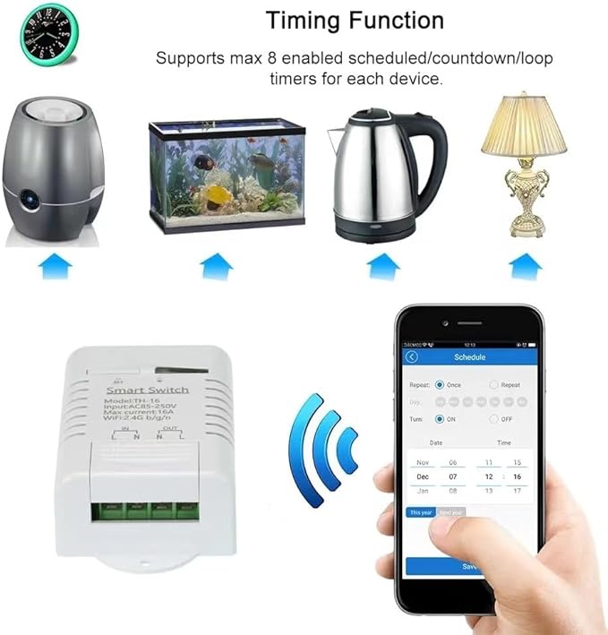 Yitouniu eWeLink WiFi Smart TH16 Switch 16A Temperature and Humidity Controller, Wireless Remote Control with Energy Consumption Monitoring, Compatible with Alexa Google Home