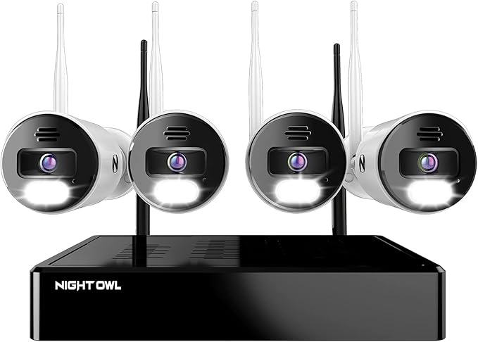 Night Owl Sp, Llc Night Owl 10 Channel Bluetooth Video Home Security Camera System with (4) Wi-Fi IP 4K HD Indoor/Outdoor Spotlight Cameras 2-Way Audio and 1TB Hard Drive, BTWN8-4L1