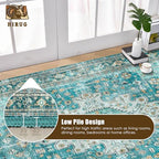 Washable Area Rug 9' x 12' Vintage Traditional Persian Mat - Foldable Distressed Non-Slip Machine Washable Carpet for Living Room Bedroom Kitchen Home Decor - Teal and Gold - Image 5