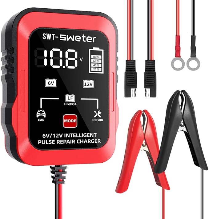 1.5A 6V/12V Smart Battery Charger – Automatic Maintainer, Trickle Charger & Desulfator with Overcharge Protection & Temperature Compensation – for Lead-Acid Batteries