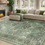 RELEANY Washable Area Rug, 7'x10', Green/Dark Green/Gray by RELEANY