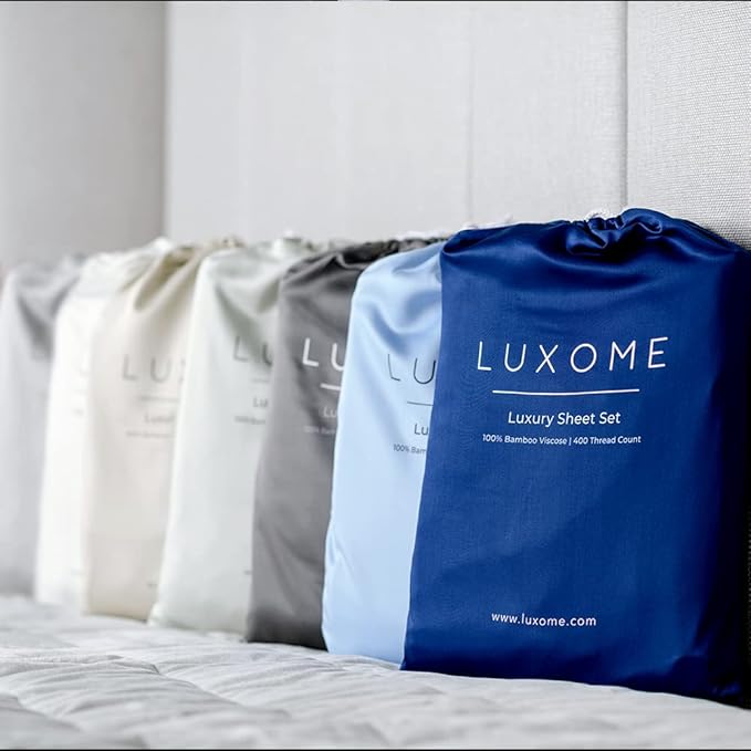 LUXOME Luxury Sheet Set | 100% Rayon (Viscose) from Bamboo | Split King - Ivory | Deep Pockets | 5-Piece Set (2 Fitted, Flat, 2 Pillowcases)