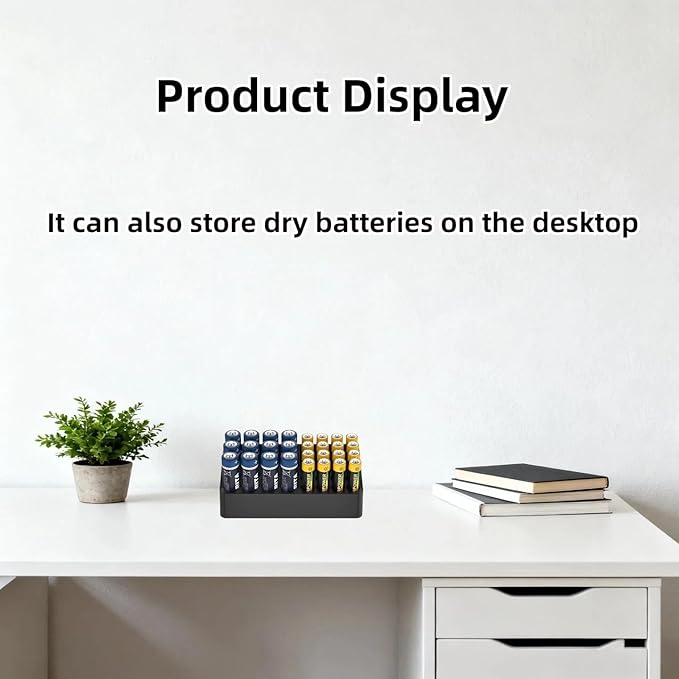 RUDDLIN Battery Storage Organizer Battery Storage Box Black Fits 16 AAA & 12 AA Batteries Divided Battery Holder Fits Wall,Cabinets,Drawers (Case Not Includes Batteries)