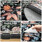 PLHXFR Area Rug Living Room: 3x5 Floral Washable Boho Carpet Dark Black - Image 7