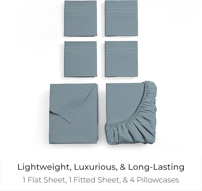 Mellanni California King Sheet Set - 6-Piece Iconic Collection Bedding, (Including 4 Pillowcases), 21-Inch Extra Deep Pocket, Easy Care, Ultra Soft, Cooling Sheets, Brushed Microfiber - Spa Blue