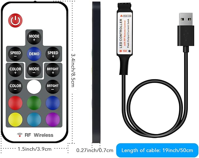 DAYBETTER RF Wireless Remote LED Controller, DC 5V to 24V for LED Strip Lights, 17 Keys Wireless Remote Control Dimmer Controller, Mini 4-Pin RF LED Controller