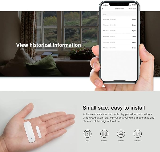 WiFi Door Sensor Window Detector: Smart Window Contact Sensor, Wireless Magnetic Door Open Detector with Free Notification Alerts, Compatible with Alexa Google Assistant (2-Pack)