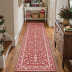 HUGEAR 2x8 Christmas Red Floral Washable Runner Rug for Hallway by HUGEAR