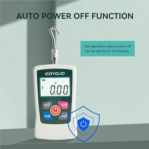 GOYOJO Digital Force Gauge High-Precision Push-Pull Meter for Tension & Compression Testing Units (N, kg, lb, oz) Real-Time/Peak/First Peak Modes Ideal for Quality Control & Material Testing (50N)