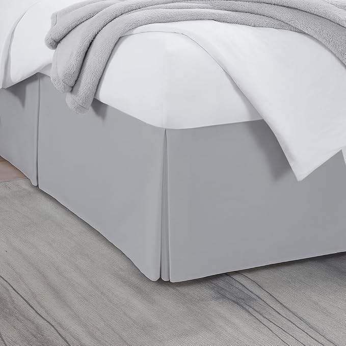 Twin Bed Skirt, Luxury 16 Inch Drop Light Grey Pleated Bed Skirt, Double Brushed Microfiber, Box Pleat Design, Wrinkle & Fade Resistant, Easy Fit Tailored Bedskirt for Twin Size Beds