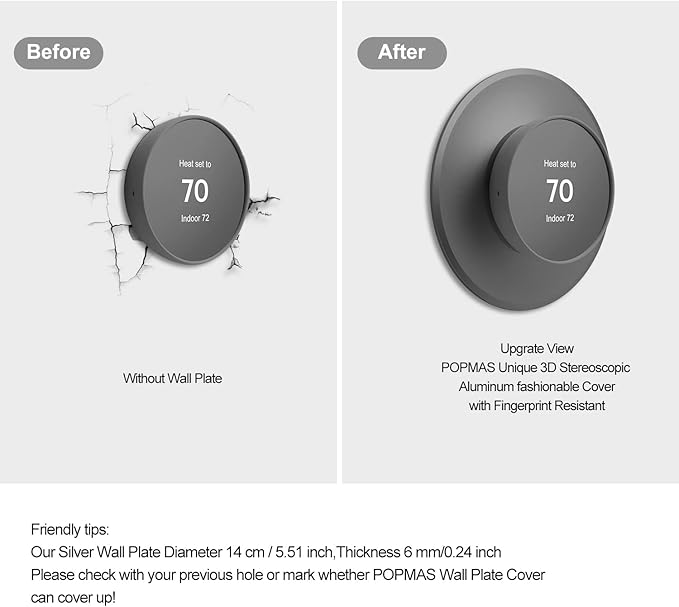 Metal Nest Wall Plate for Google Nest Thermostat 2020, Trim Kit, Charcoal