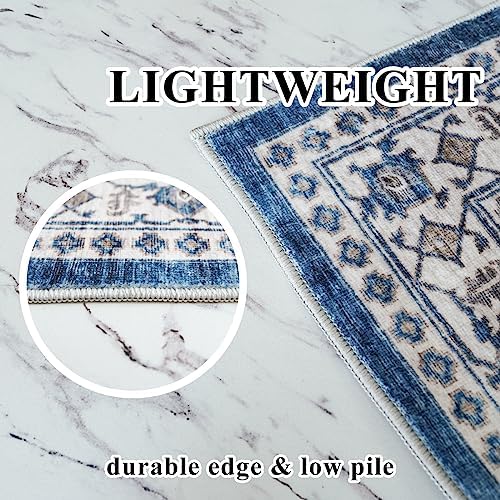 2x6 Washable Hallway Runner Rug: Indoor Farmhouse Kitchen Rugs Oriental Thin Non-Slip Entryway Carpet Ultra Soft Water Resisitant Floor Mat for Living Room Bedroom for Bathroom Laudry(2 X 6,Blue) - Image 6