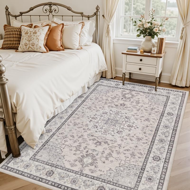 5x7 Area Rugs Living Room: Bedroom Washable Carpet Beige & Grey - Image 2