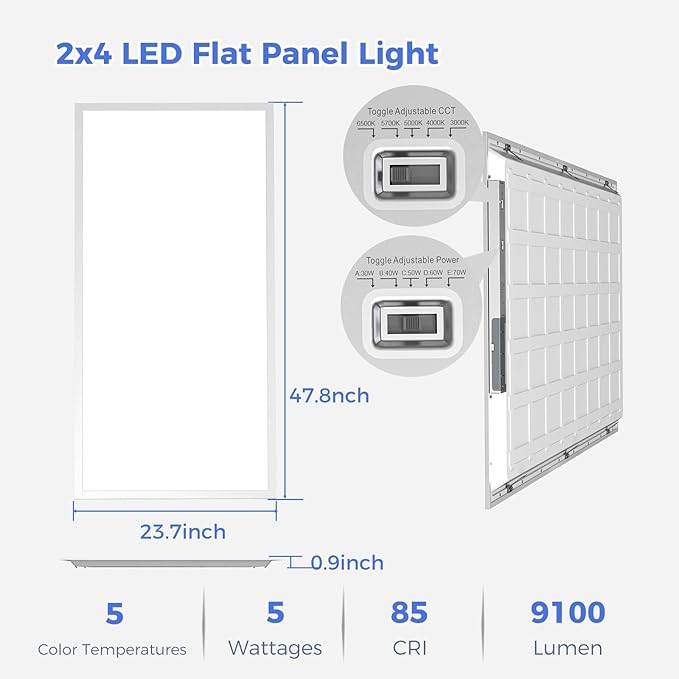 Aphyni 12 Pack 2x4 LED Flat Panel Light, Bright 9100LM Flush Mount Office Kitchen Ceiling Light Fixtures,Dimmable,Selectable 5 CCT 3000K/4000K/5000K/5700K/6500K, 5 Wattages 30W/40W/50W/60W/70W