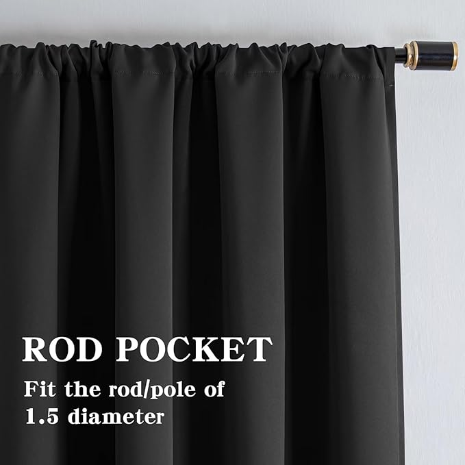 Blackout Curtains 96 Inches Long 2 Panels Set, Dark Grey Curtains Thermal Insulated Room Darkening Drapes for Bedroom, Rod Pocket Light Blocking Drapes Living Room(52W × 96L, Dark Grey)