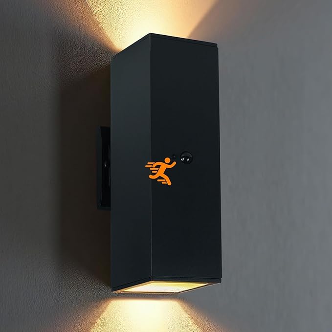WISELUME Motion Sensor Outdoor Wall Lights, Dusk to Dawn Porch & Patio Sconce with E26 Dimmable LED Bulbs, Black Aluminum Up & Down Exterior Lights for Garage, Garden, Front Door, ETL Listed
