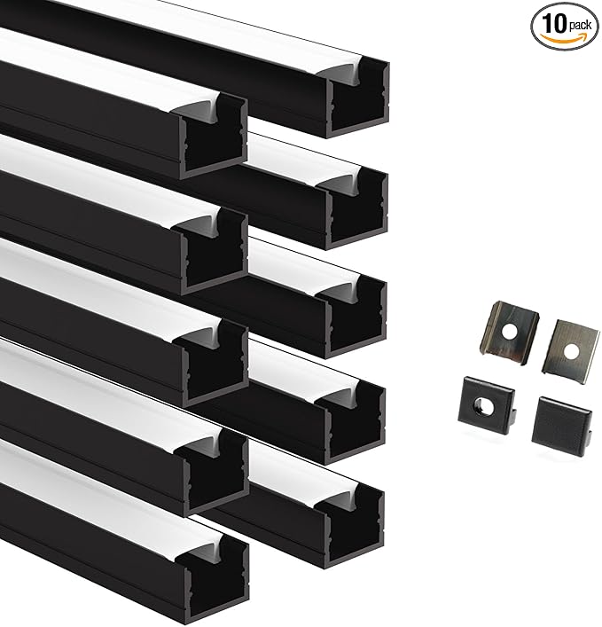 Besseto 10 Pack 1M/3.3Ft LED Aluminum Channel for Wall Panel,Wood Slat Wall Panel LED Strip Light Aluminum Channel Profile for Living Room Bedroom Bathroom Stairs (Black-10Pack 3.3Ft)