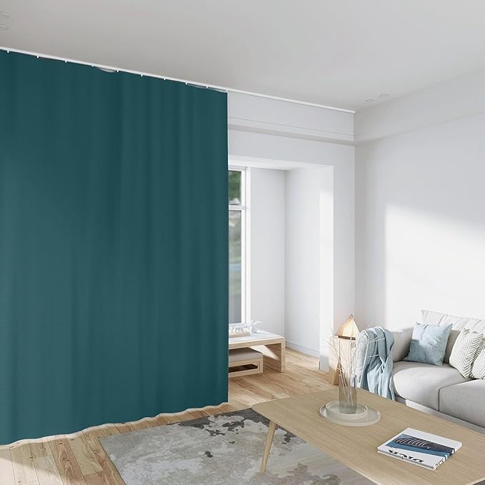 Room Divider Curtains Total Blackout Privacy Curtain Panel Room Thermal Insulated Noise Reduction Curtains for Bedroom Window Living Room Ceiling Track Curtain W 8.3 ft × H 8 ft Azure Blue