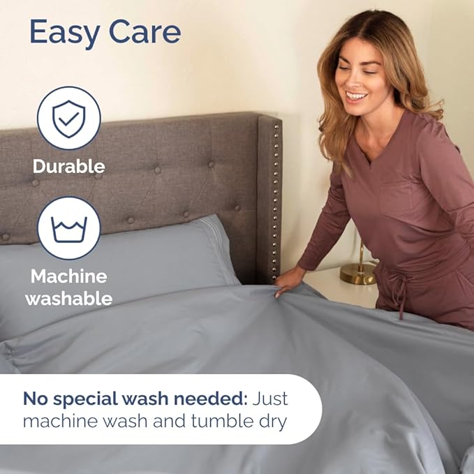 Full XL Bed Sheet Set - 4 Piece Extra Long Extended Full XL Sheets - Soft, Breathable & Cooling - Fits 8” to 16" Mattress w/ Deep Pockets - 54" x 80" - Easy-Fit, Wrinkle & Fade Resistant - Steel Blue