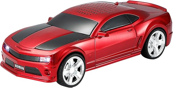 WSTER Sports Car Model Bluetooth Speaker with Stereo Sound, TWS Pairing, LED Party Lights, USB/TF Playback, Movable Wheels, Unique Retro Car Gifts (RED)