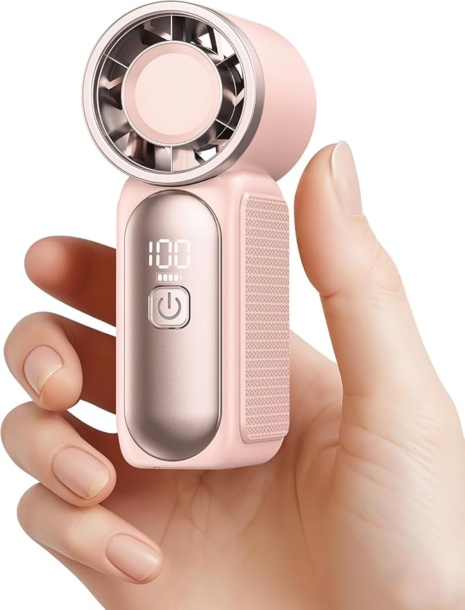 Gaiatop Portable Handheld Mini Fan, 6 Speeds 16900 RPM High Velocity Personal Fan with LED Display, USB Rechargeable, Mini Fan with Lanyard for Makeup, Travel, Outdoor, Gift for Women Girl, Pink