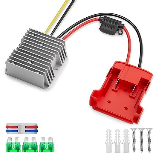 18V to 12V Step Down Converter Aadpter Compatible with Milwaukee M18 Batteries, DC 12 Voltage Battery Power Adapter, Automatic Buck Converter Regulator with Fuse for Golf Cart