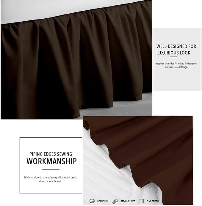 Chocolate Solid Ruffled Bed Skirt Cal-King-30 Inch Drop Split Corner, Microfiber Bedskirt with Platform Three Sided Coverage