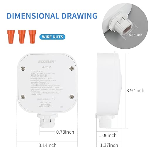 ECOELER Ceiling Occupancy Motion Sensor Switch, High Bay Fixture Mount 360° Ceiling Automatic Light Switch, 120/277VAC, UL, FCC Approved Passive Infrared Sensor, Neutral Wire Required