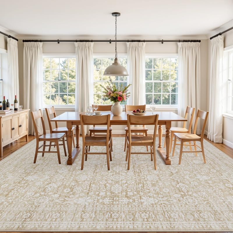 10x14 Area Rugs Living Room: Bedroom Washable Carpet Natural Beige - Image 3