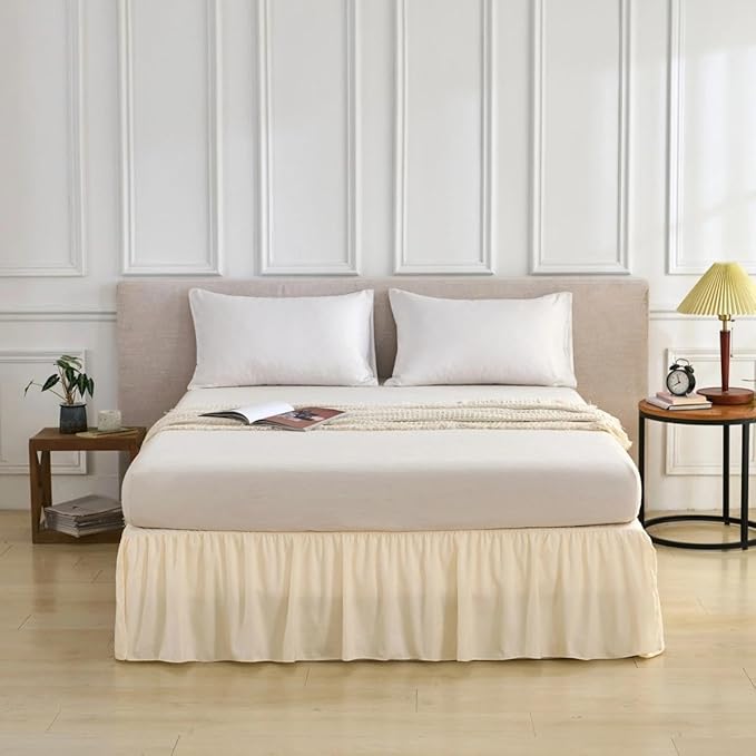 Bed Skirt Full Size Ruffled Bed Skirt with Split Corners, Full Bed Skirts 16 Inch Drop with Platform, 16'' Full, Beige