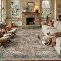 HUGEAR 8x10 Blue Brown Retro Floral Washable Area Rug for Living Room by HUGEAR