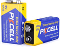 PKCELL 9V Batteries, 2 Pack 9 Volt Batteries Carbon Zinc, 9V Battery for Smoke Detector, Alarms, 6F22 Square Battery